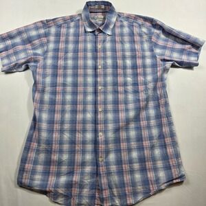 Peter Millar Seaside Collection Button Up Shirt Men's Medium Plaid Short Sleeve